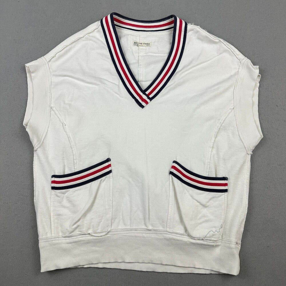 We The Free Sweater Vest Women Extra Small White Striped V-Neck Oversized XS